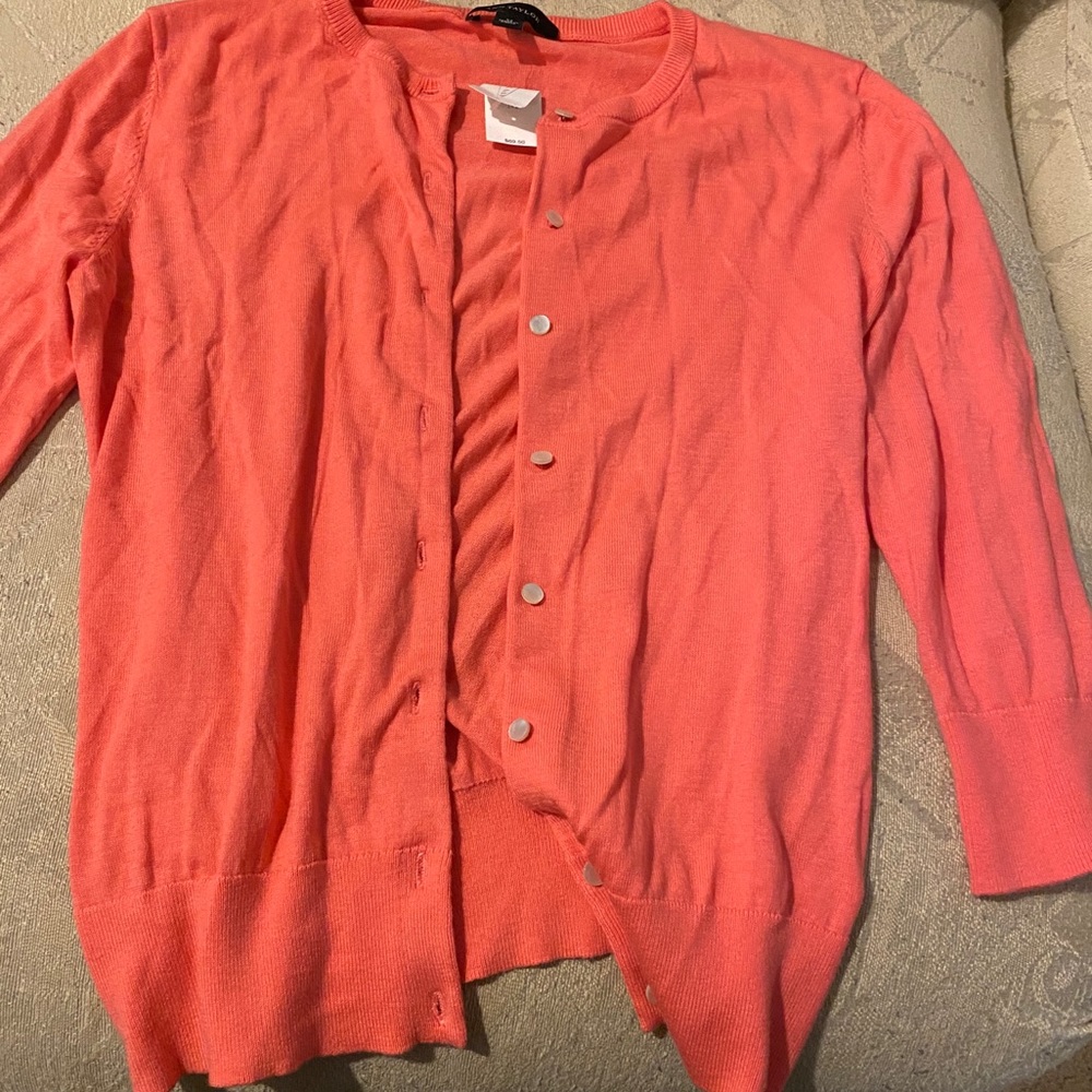 Ann Taylor Coral Button Front Cardigan